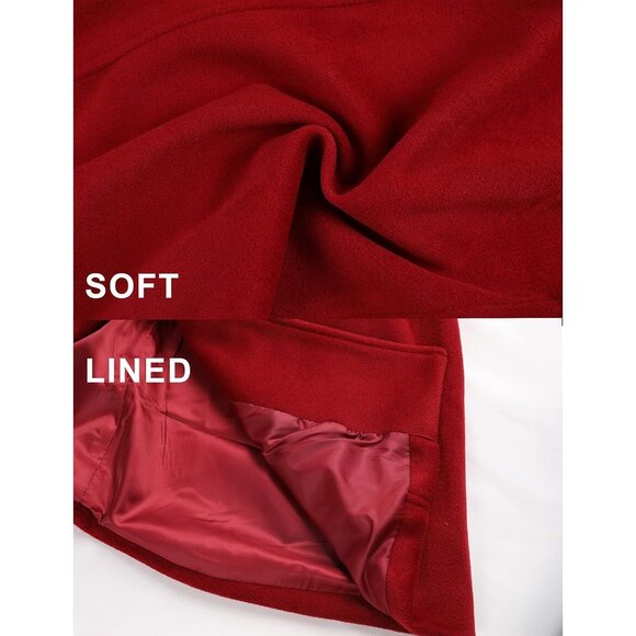 💫 Women Red Elegant Overcoat Single Breasted Winter Dress Pockets Pea Coat - Picture 4 of 8